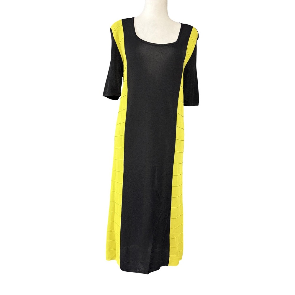 Marsil Dress Womens 42 Black Yellow Silk Blend Colorblock‎ Maxi Knit Made Italy